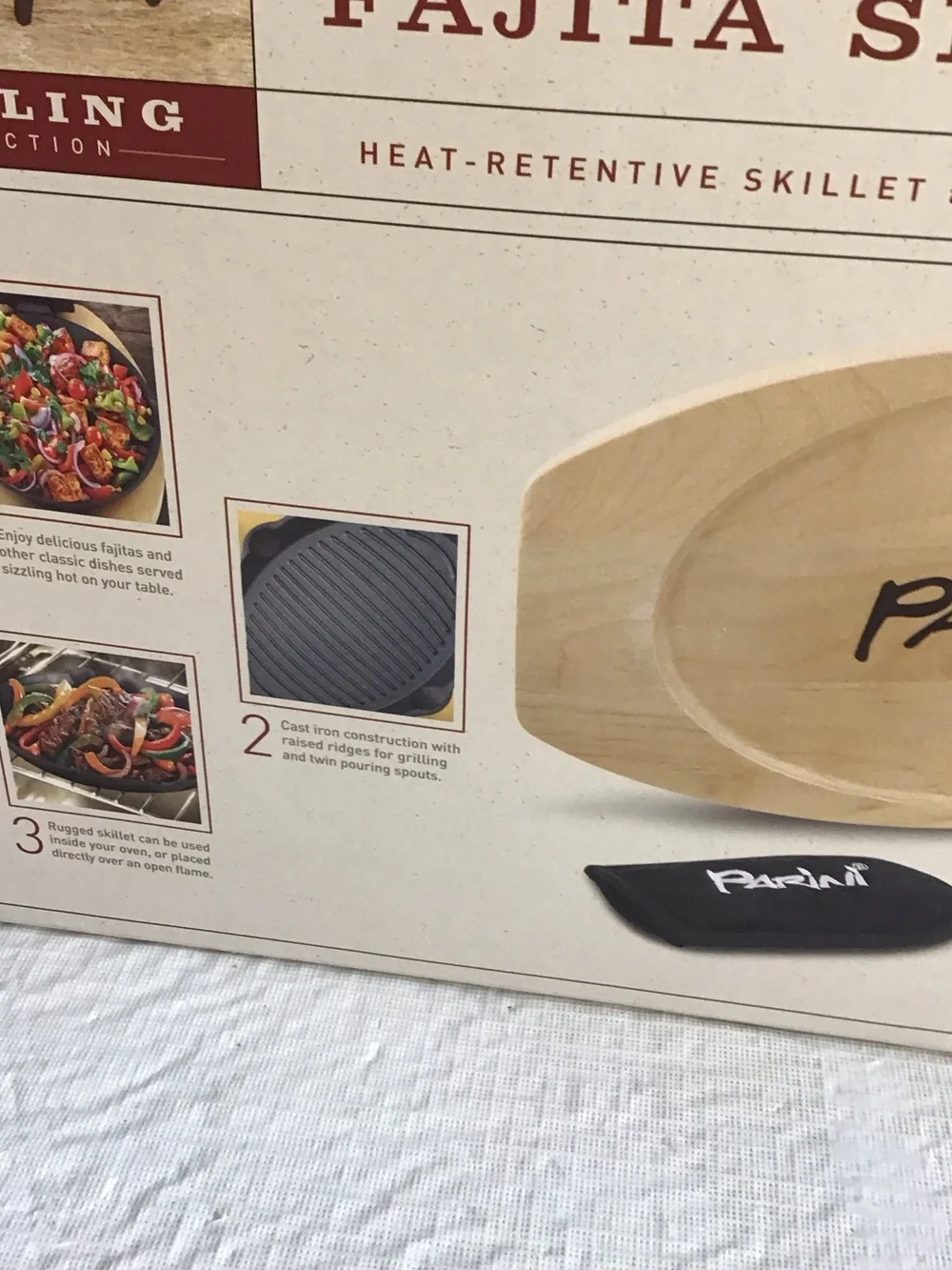 Parini Black Cast Iron Fajita Skillet Set